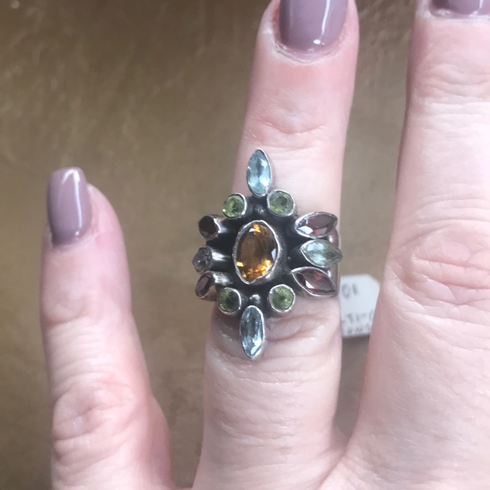 Vintage Estate Multi gemstone silver ring